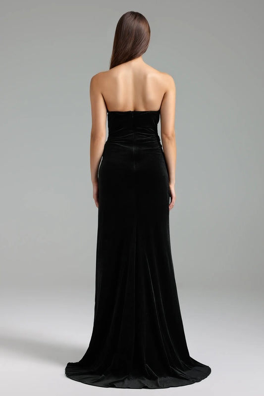 Isabella | Black Crystal Embellished Bandeau Slim-Fit Maxi Dress