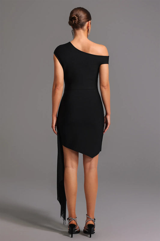 Marceline | Timeless Black Diagonal Floral Dress