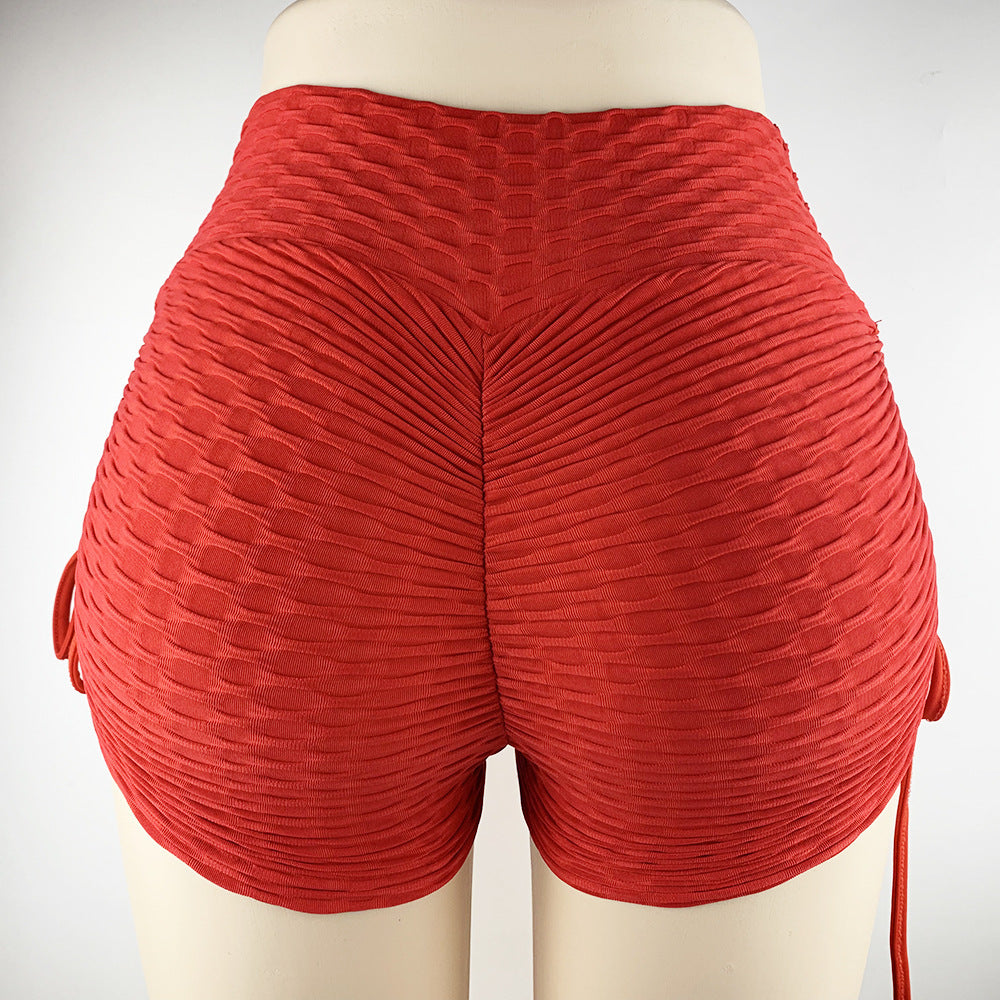 Short à cordon de serrage texturé effet push-up fessier, legging de fitness/yoga amincissant pour la salle de sport et le jogging.