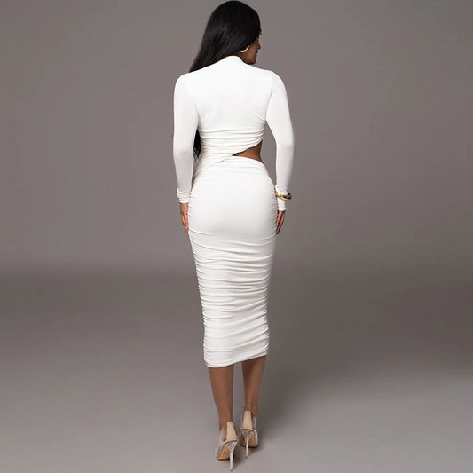 Livia | Long Sleeve Cutout Pleated Dress