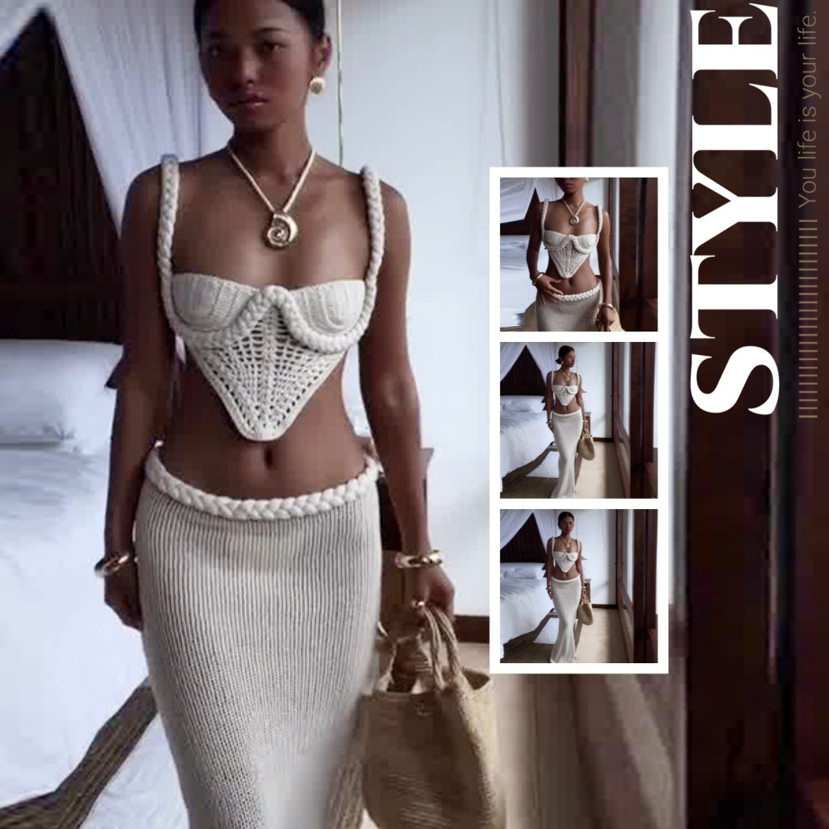 Marina | Y2K Crochet Knit 2-Piece Skirt Set