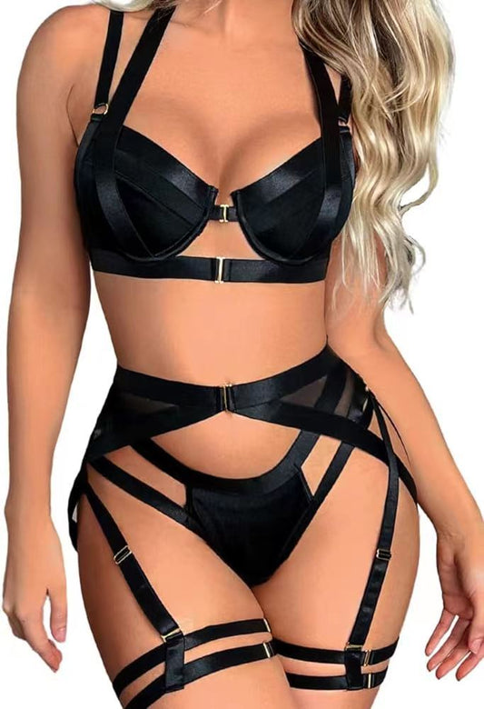 Four-piece Set Lace-up Cutout Front Buckle