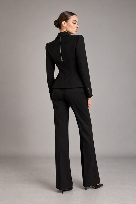 Atelier | Sculpted Power Shoulder Double Breasted Wool Blend Blazer