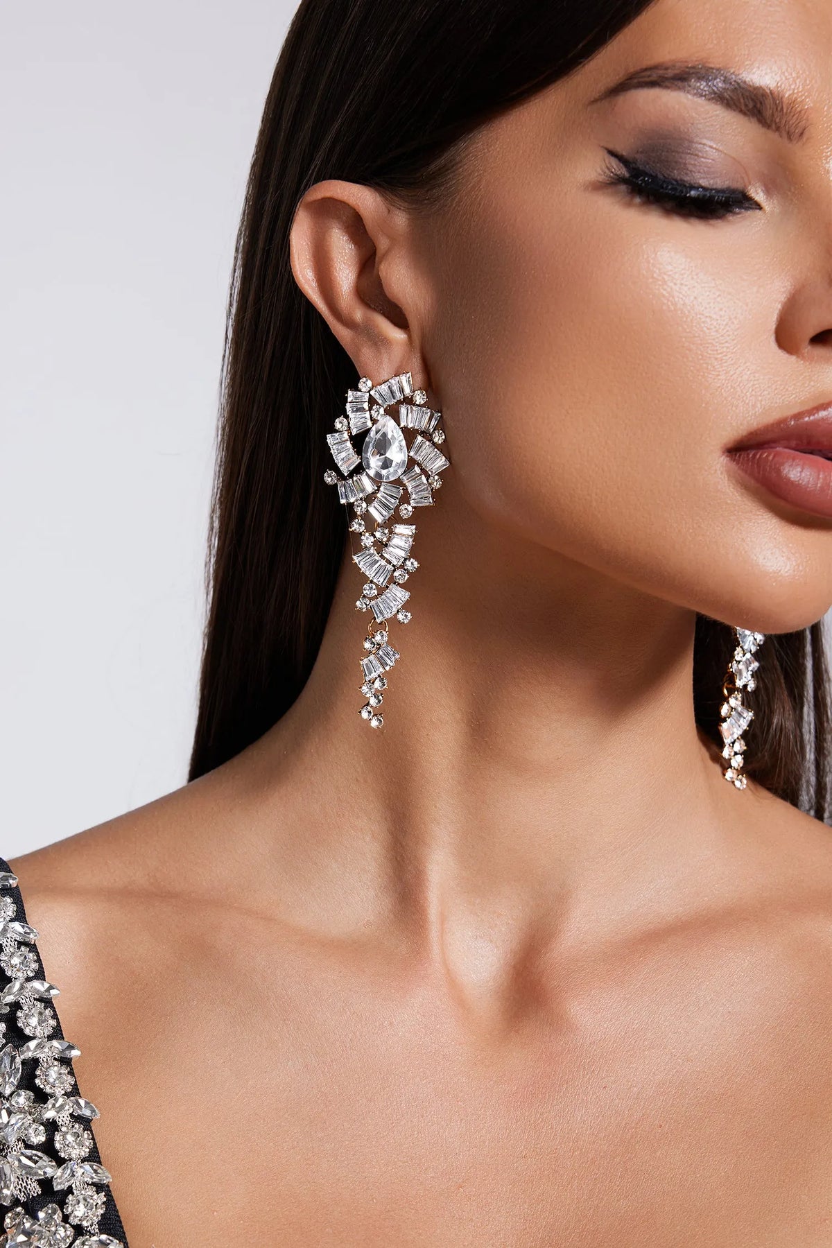 Diamante Drop | Crystal Geometric Long Drop Statement Earrings