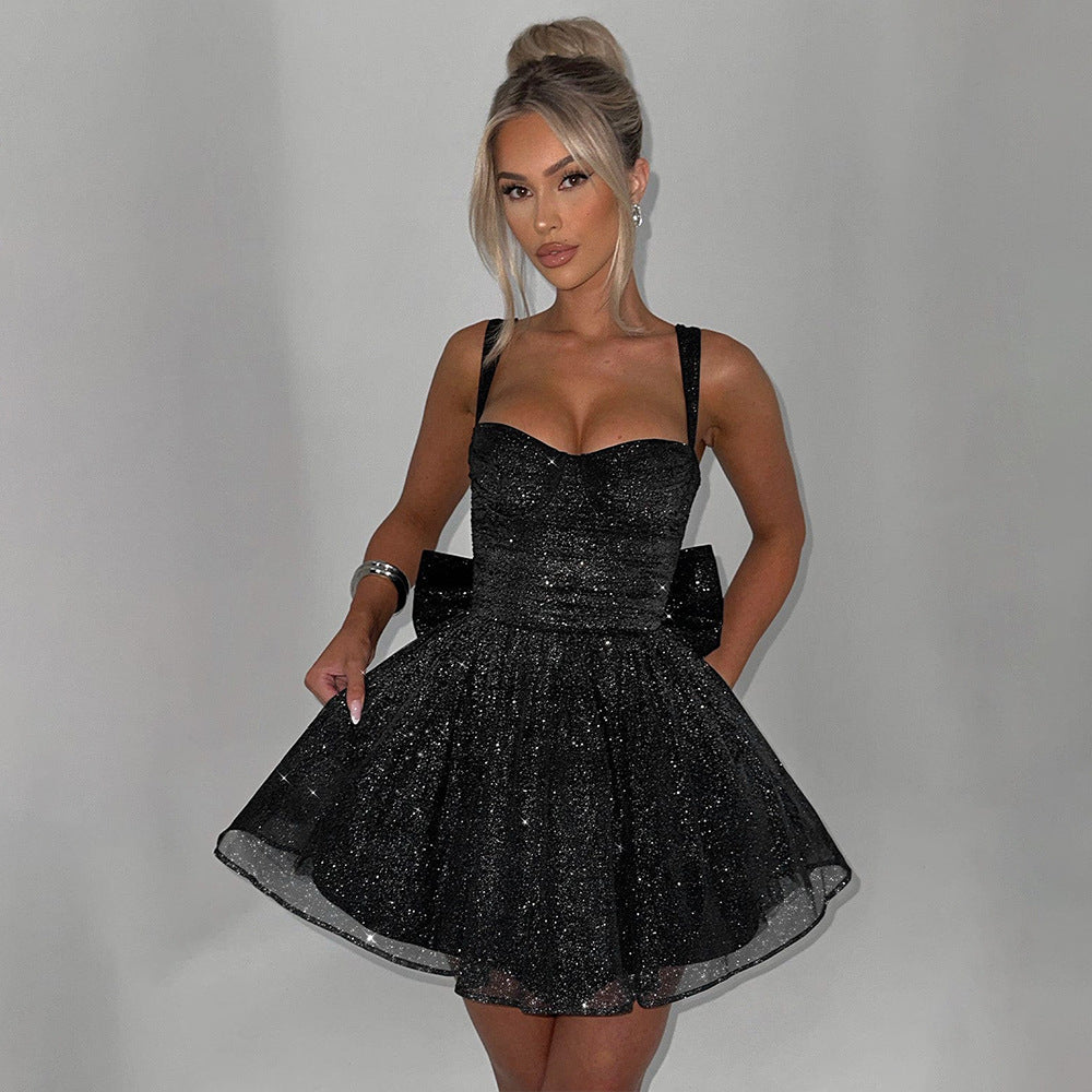 Radiant Silk Bow Dress Strapless, Sheer & Shimmering