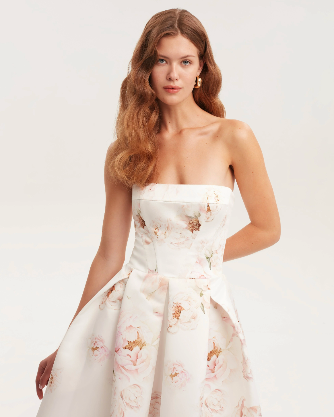 Aviary | Strapless Floral Bird Print Midi Dress