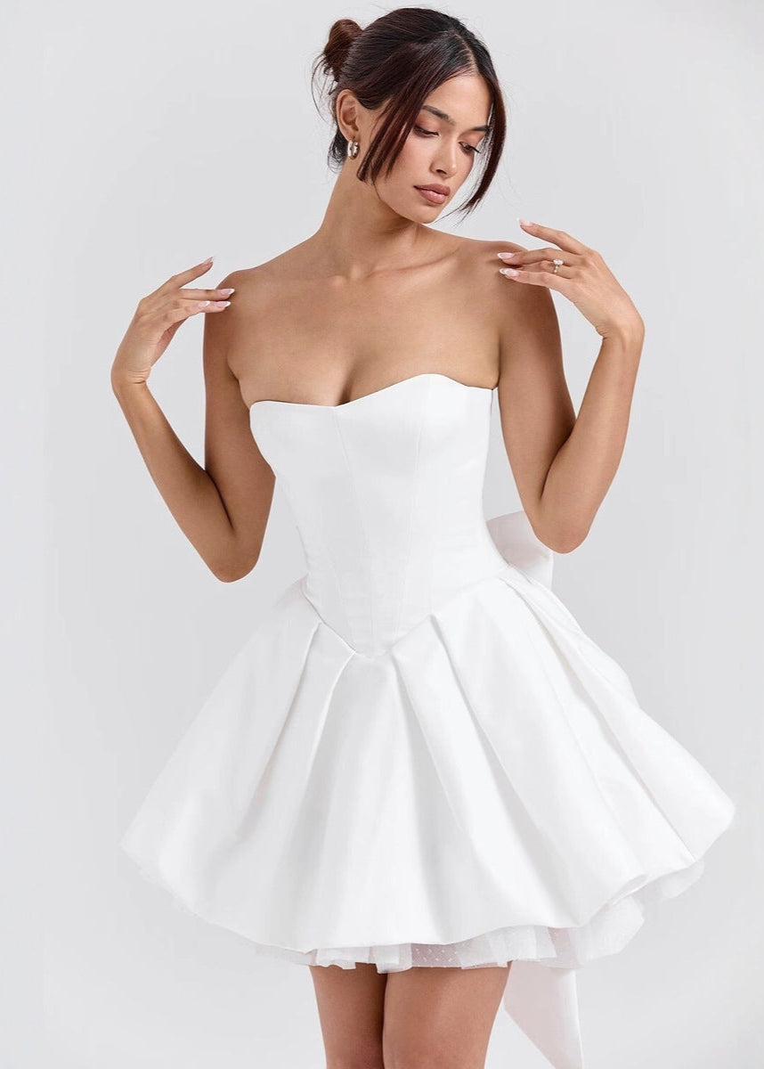 Seraphina | White Bow Swing Strapless Dress