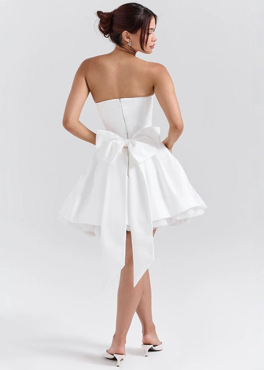 Seraphina | White Bow Swing Strapless Dress
