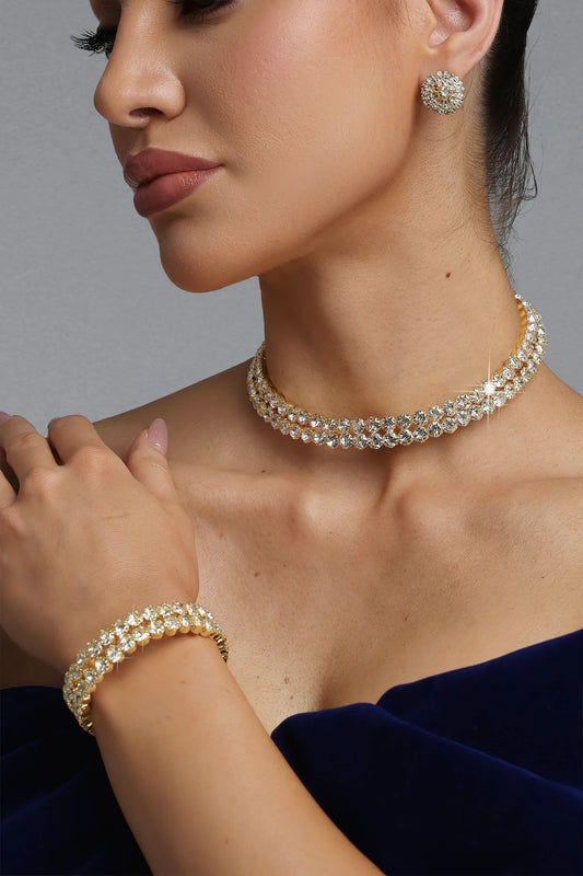 Minola | Rhinestone Necklace Bracelet & Earrings Set