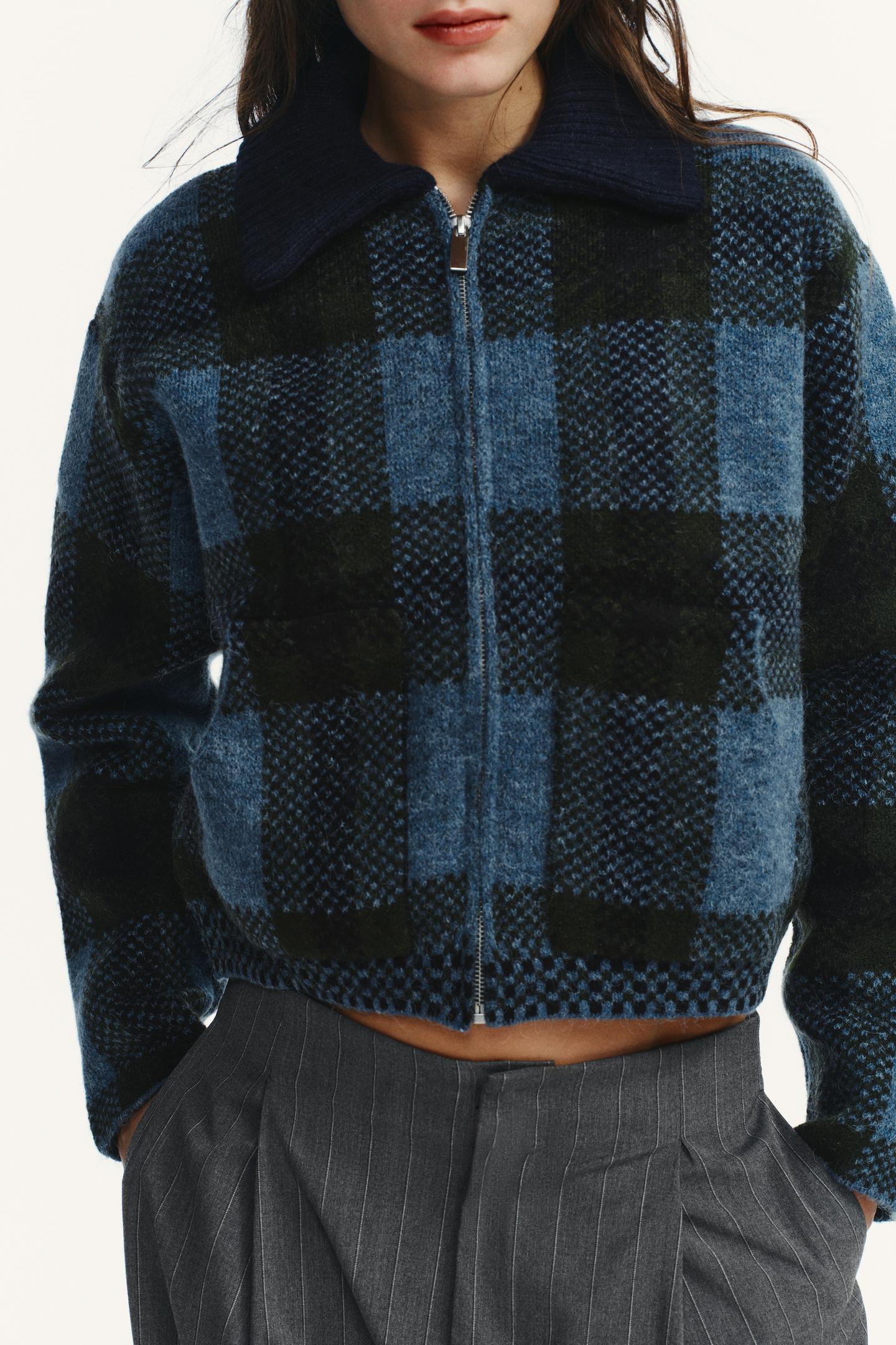 Talia | Checked Knit Bomber Jacket