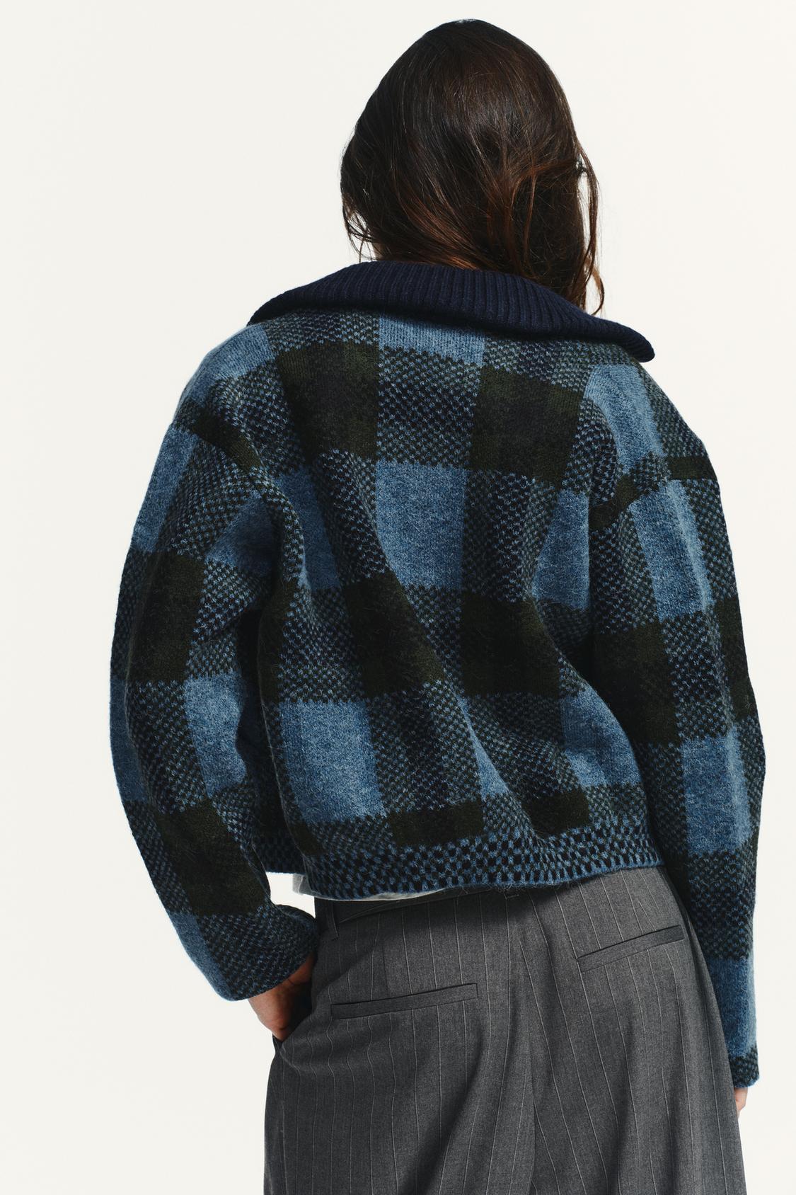 Talia | Checked Knit Bomber Jacket