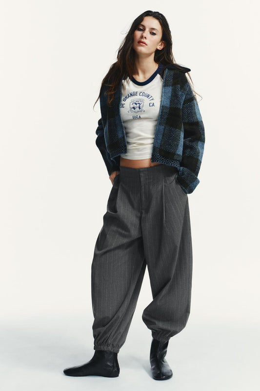 Talia | Checked Knit Bomber Jacket