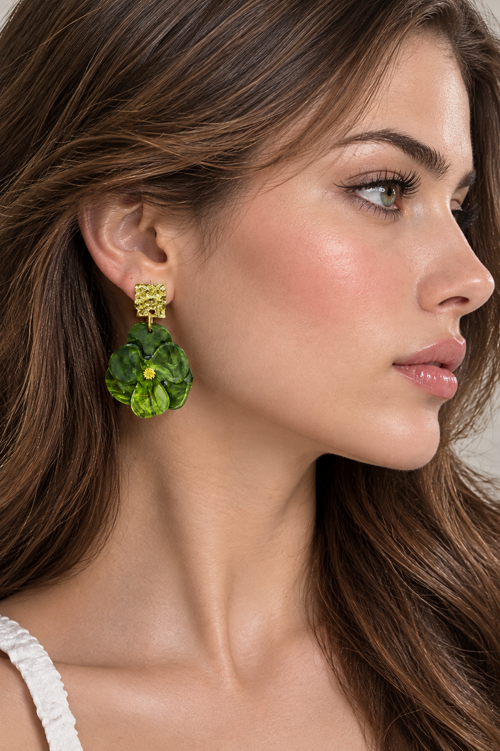 Fennel | Gold Stud Acrylic Flower Drop Earrings