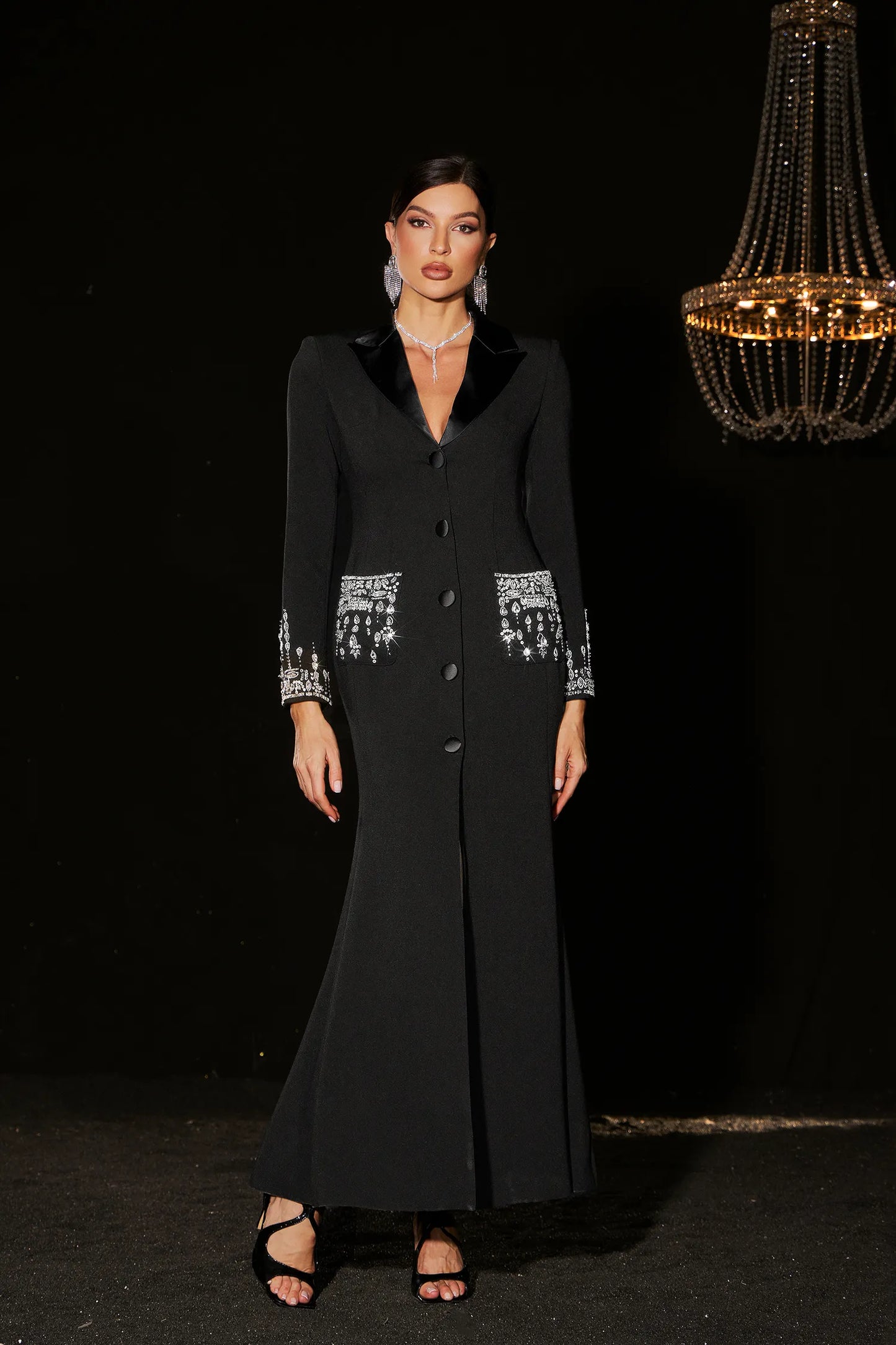 Stellar Tailored Fishtail Dress with Starry Flair