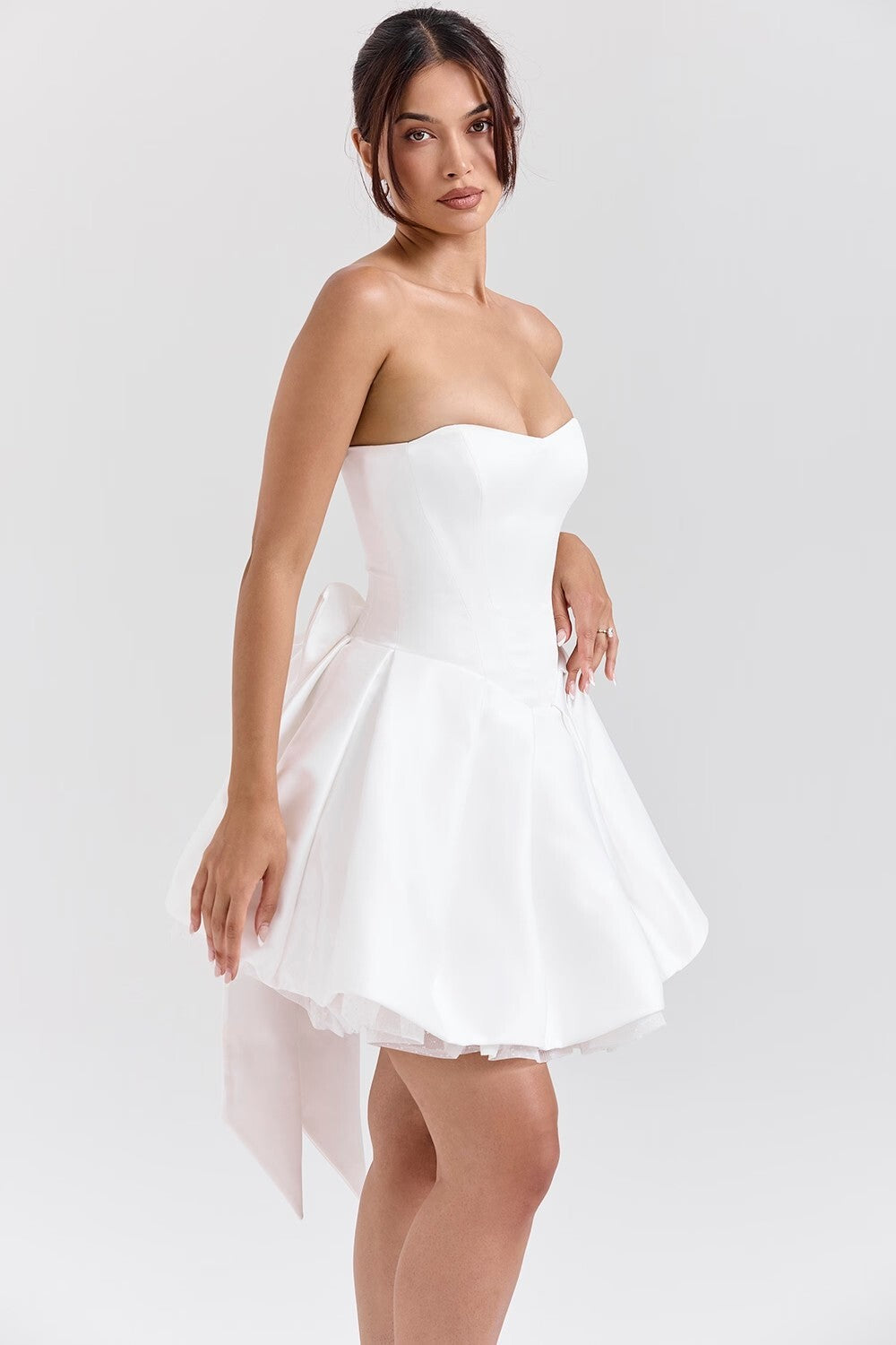 Seraphina | White Bow Swing Strapless Dress