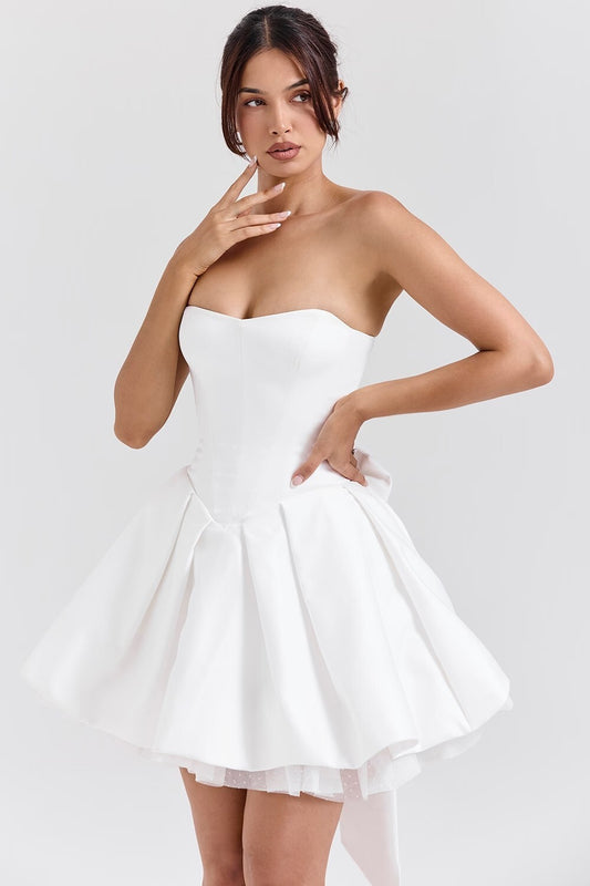 Seraphina | White Bow Swing Strapless Dress