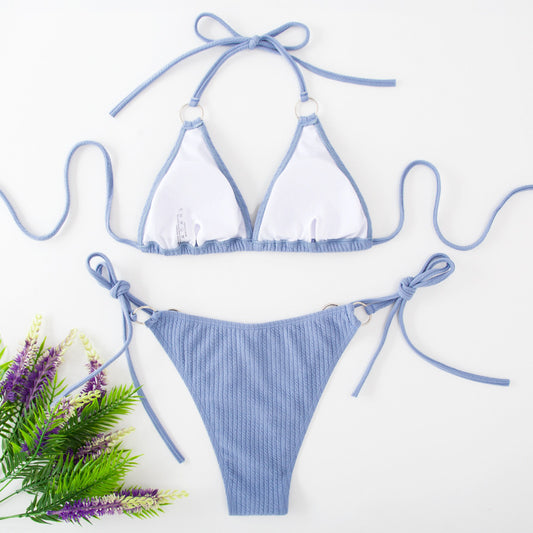 Conjunto de biquíni sexy de verão com amarração lateral e tanga estilo bandagem