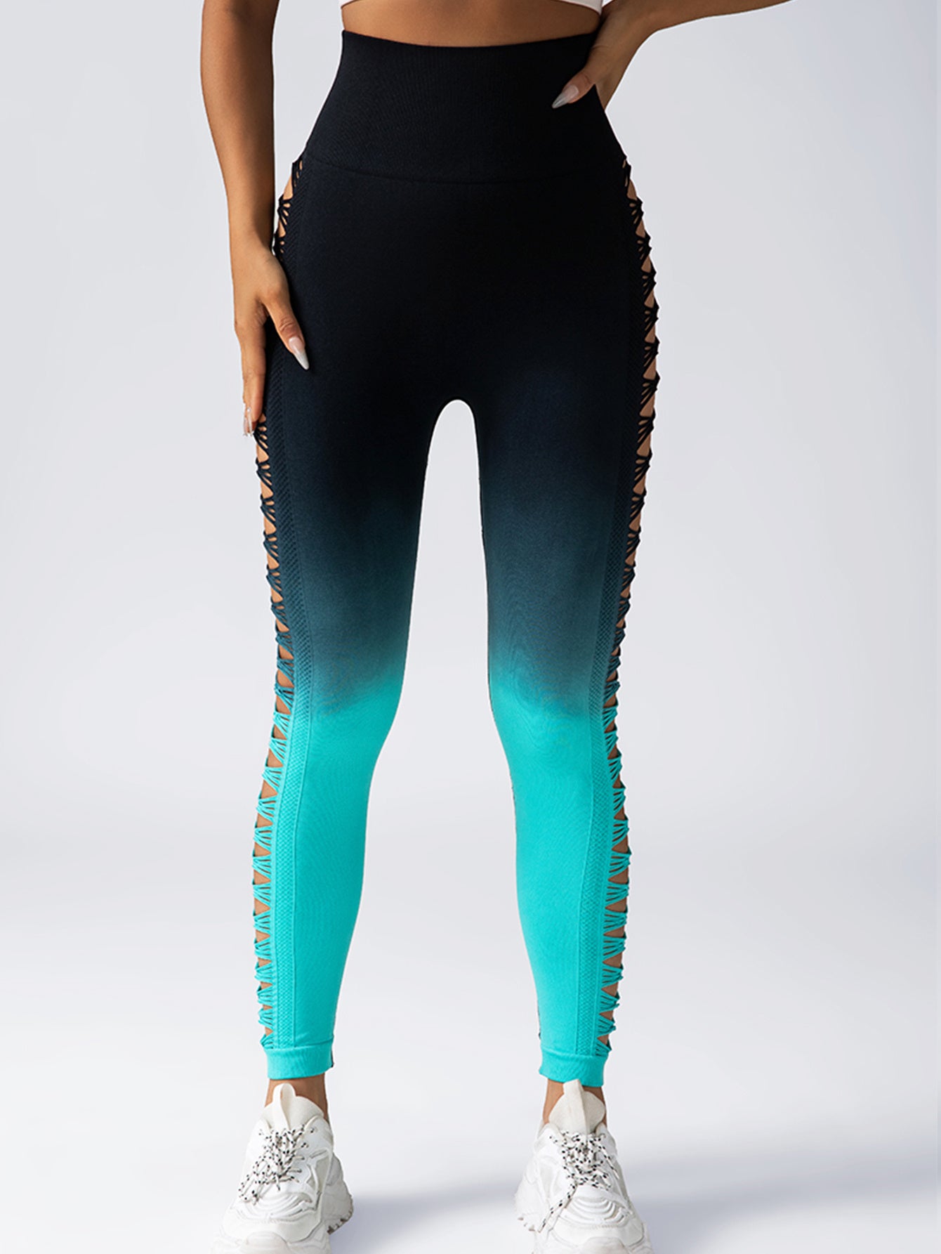 Pantalones de yoga de cintura alta con degradado para mujer, leggings con cortes, realzadores de glúteos, mallas largas deportivas para entrenamiento físico, ropa deportiva transpirable