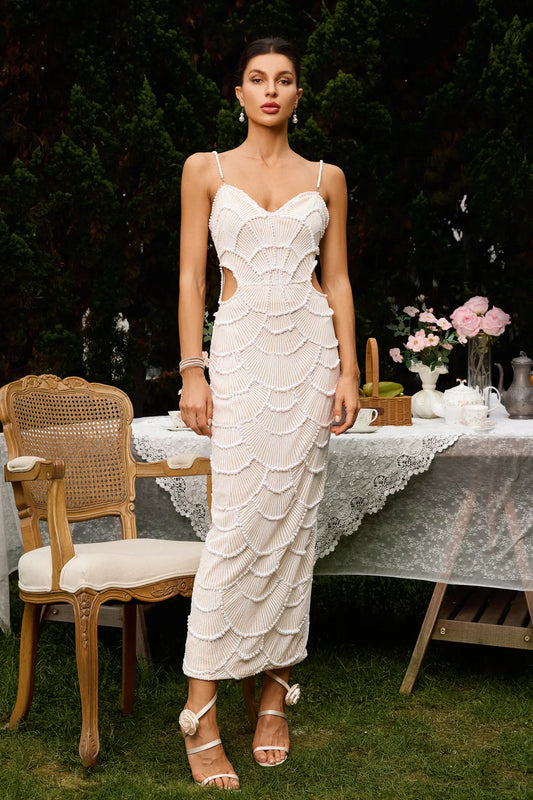Glamour Gaze Beaded Hollow Out Evening Gown