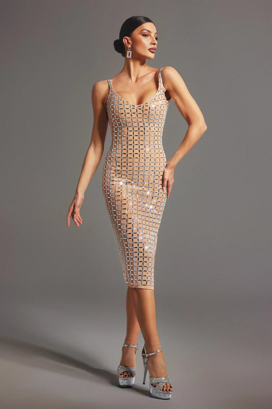 Riza | Sleeveless Diamond Midi Dress