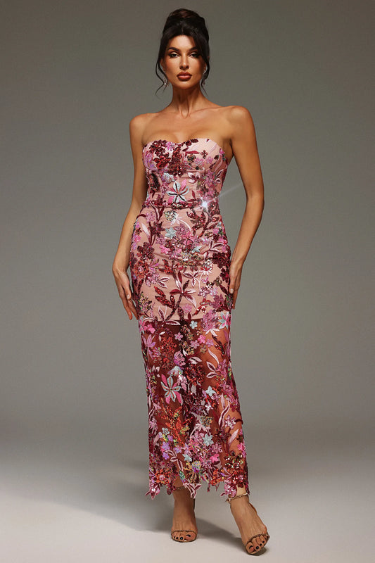 Lilya | Embroidery Sequin Maxi Dress