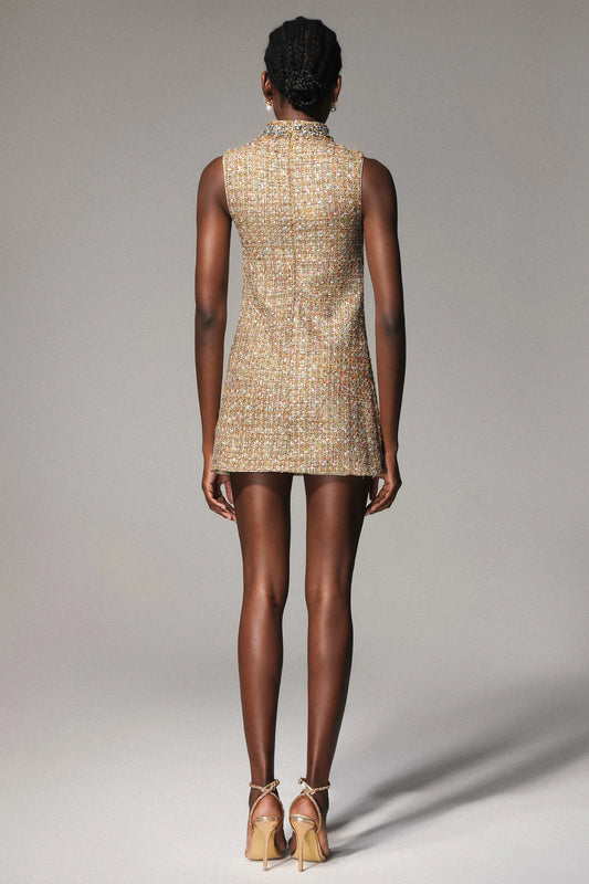 Women's Sleeveless Dress with Beaded Accents & Cinched Waist