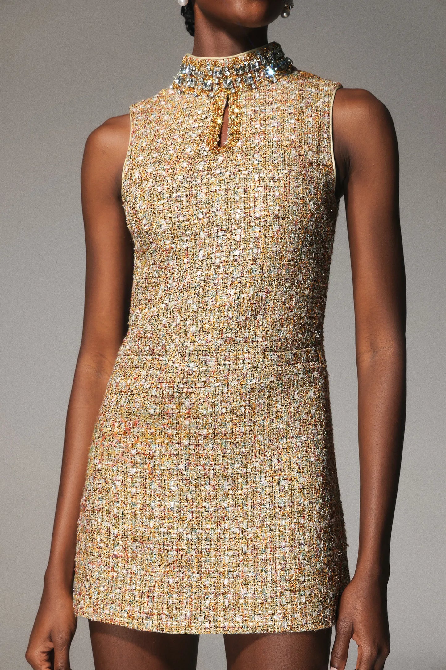 Women's Sleeveless Dress with Beaded Accents & Cinched Waist