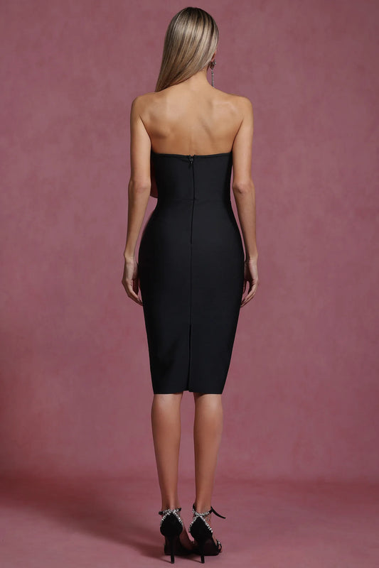 Contrast Bow Off-the-Shoulder Tube Top Dress