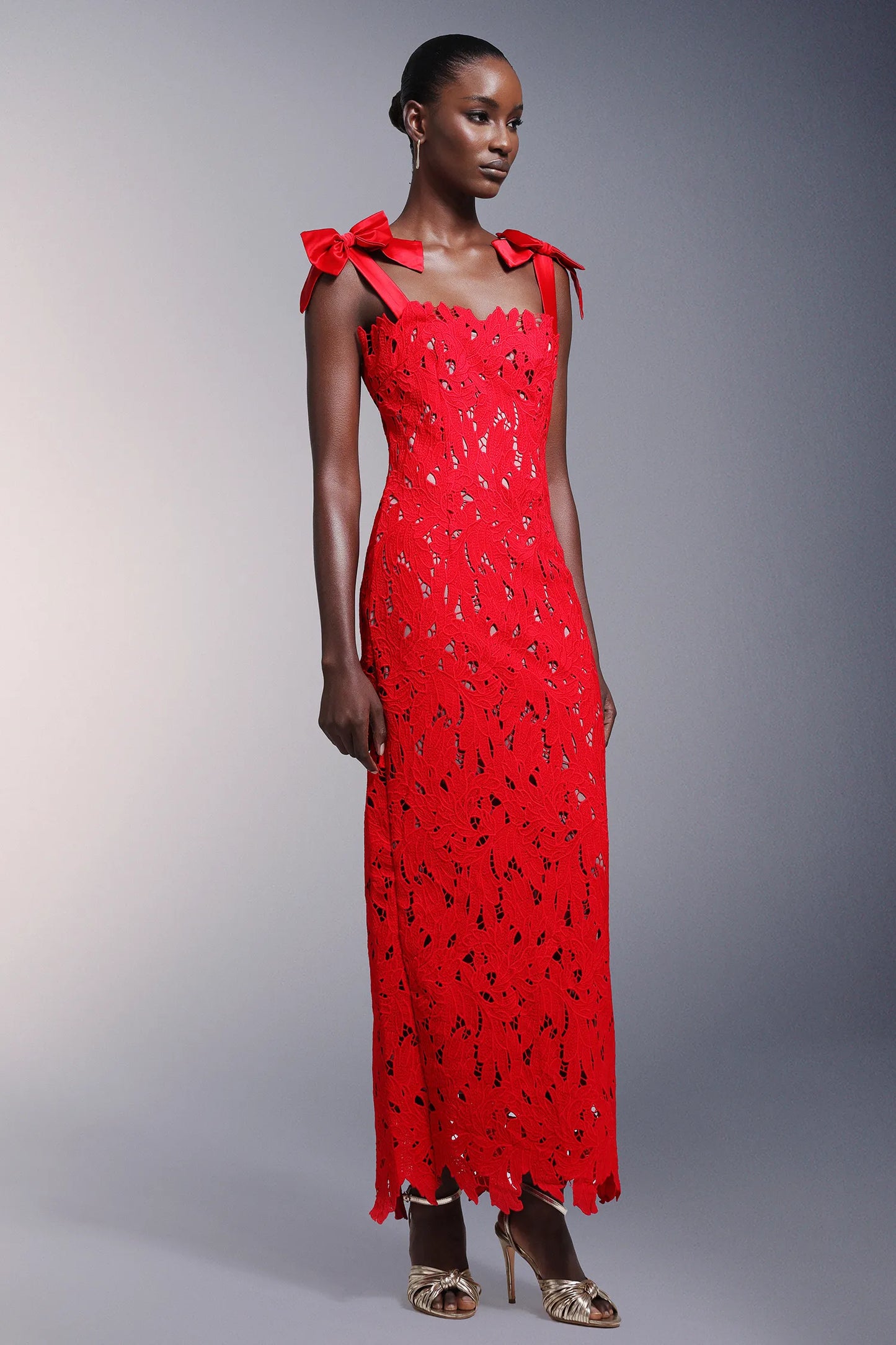 Sabra | Bows Lace Sleeveless Maxi Dress