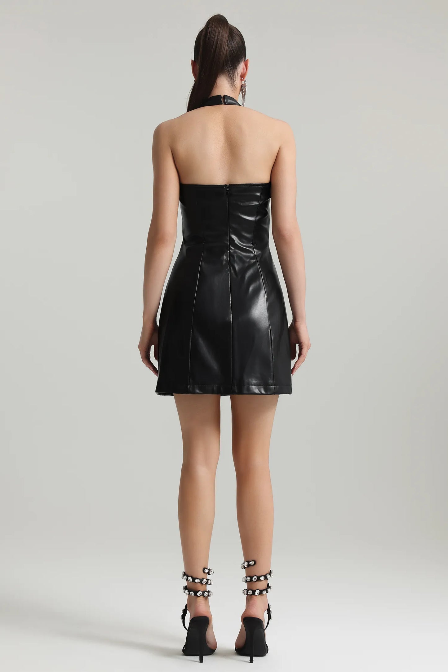 Talasa | Halter Artificial Leather Mini Dress