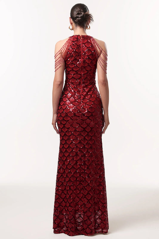 Sorrel | Halter Fish Scale Sequin Dress