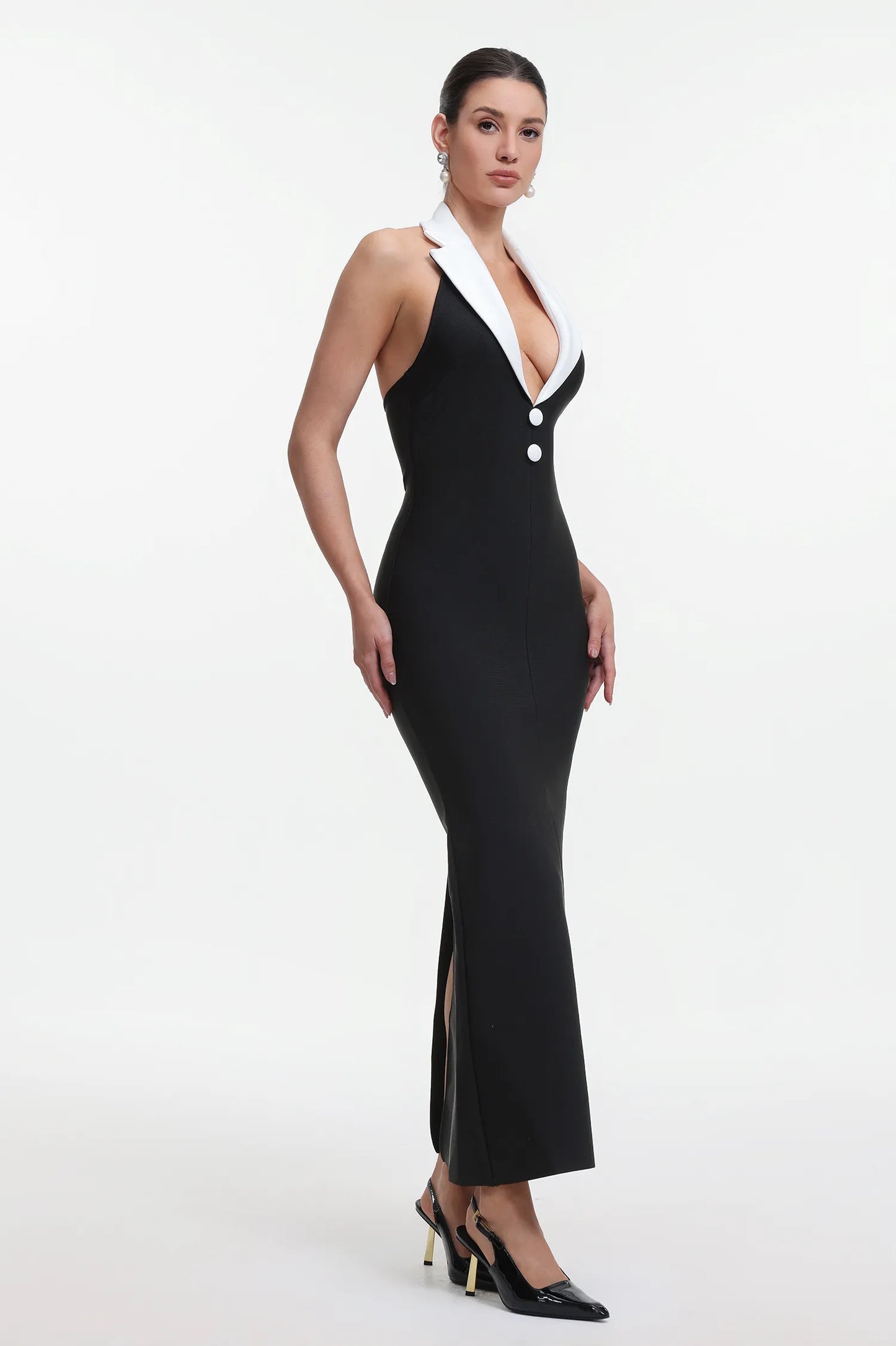 Shaya | Halter Contrast Bandage Maxi Dress
