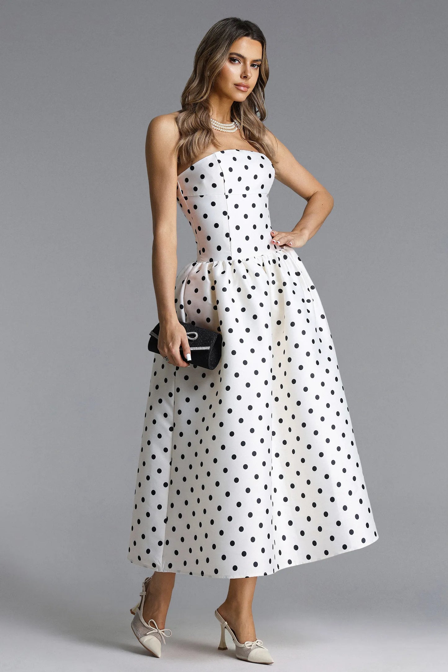 Gregorio | Strapless Polka Dot Maxi Dress