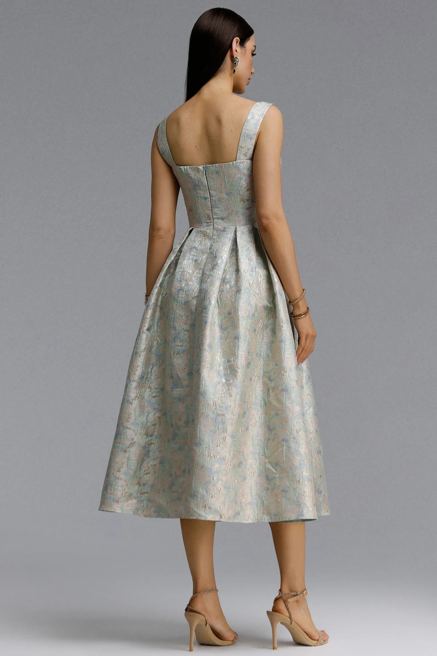 Evie | Contour Spaghetti Strap Jacquard Midi Dress