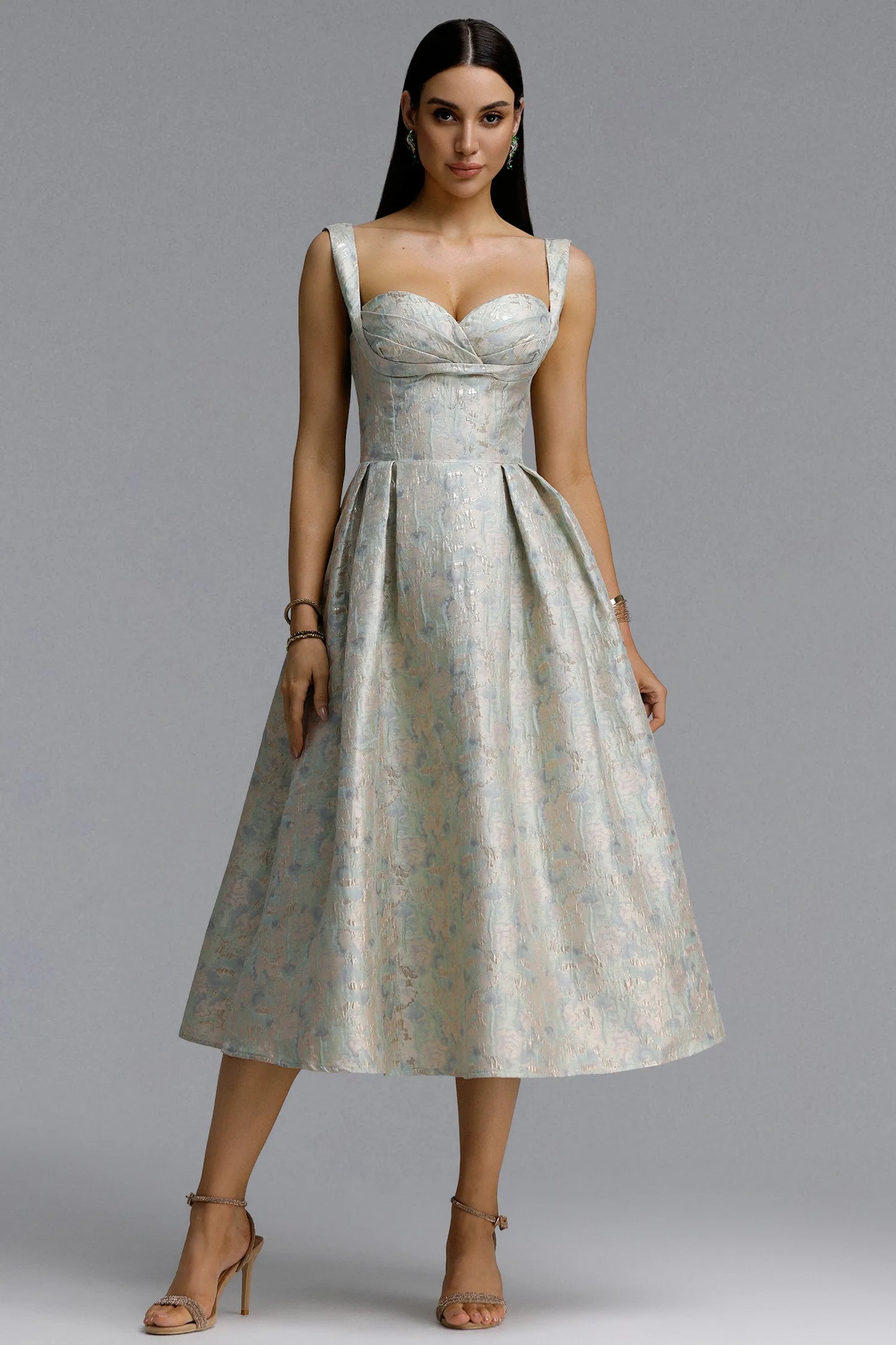 Evie | Contour Spaghetti Strap Jacquard Midi Dress