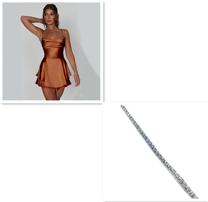 Annelise | Elegant Satin Suspender Skirt & LaceUp A Line Dress