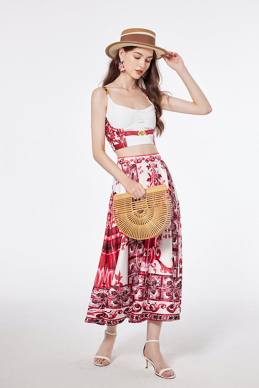 Retro Charm Two Piece with Metal Buckle Detail