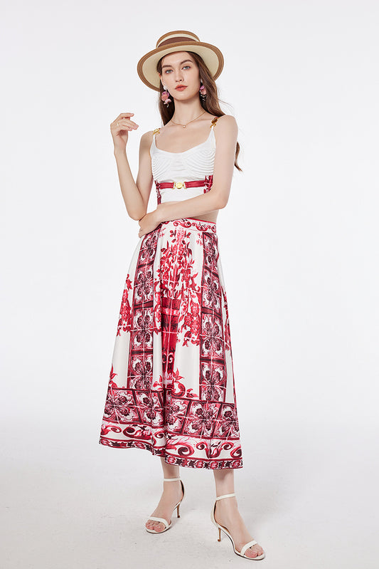 Retro Charm Two Piece with Metal Buckle Detail