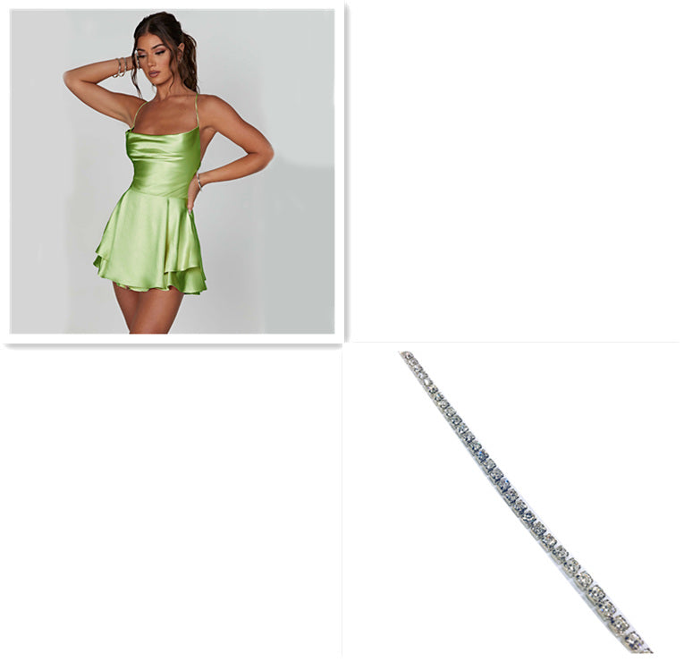 Annelise | Elegant Satin Suspender Skirt & LaceUp A Line Dress