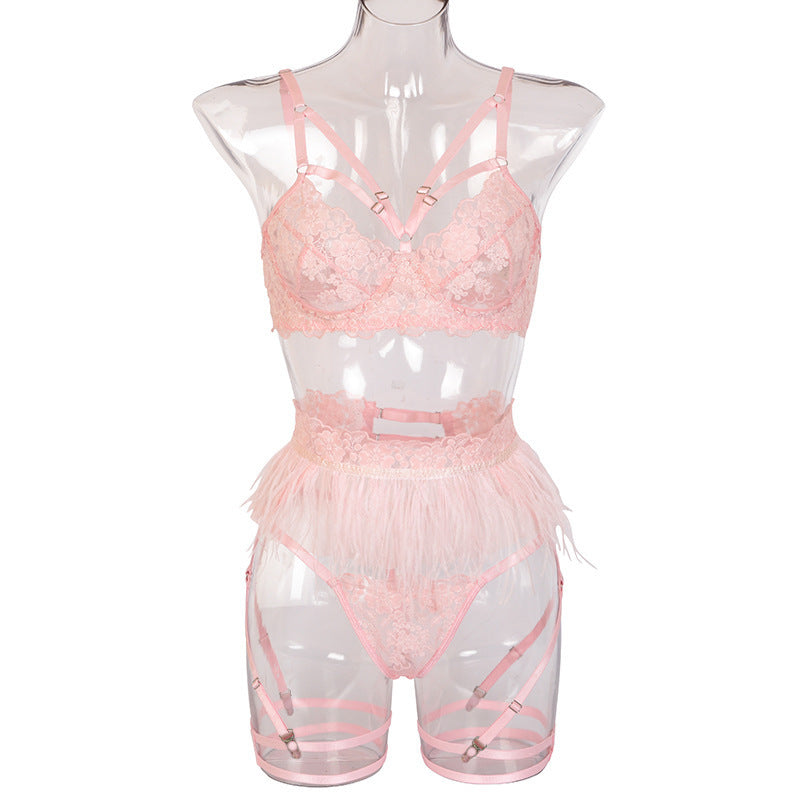 Erotic Lingerie Lace Underwear Cross Three Piece