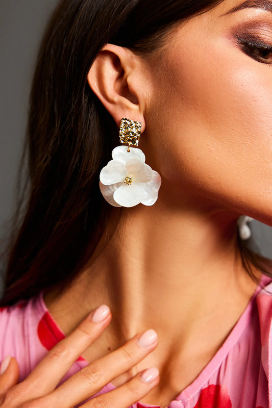 Fennel | Gold Stud Acrylic Flower Drop Earrings