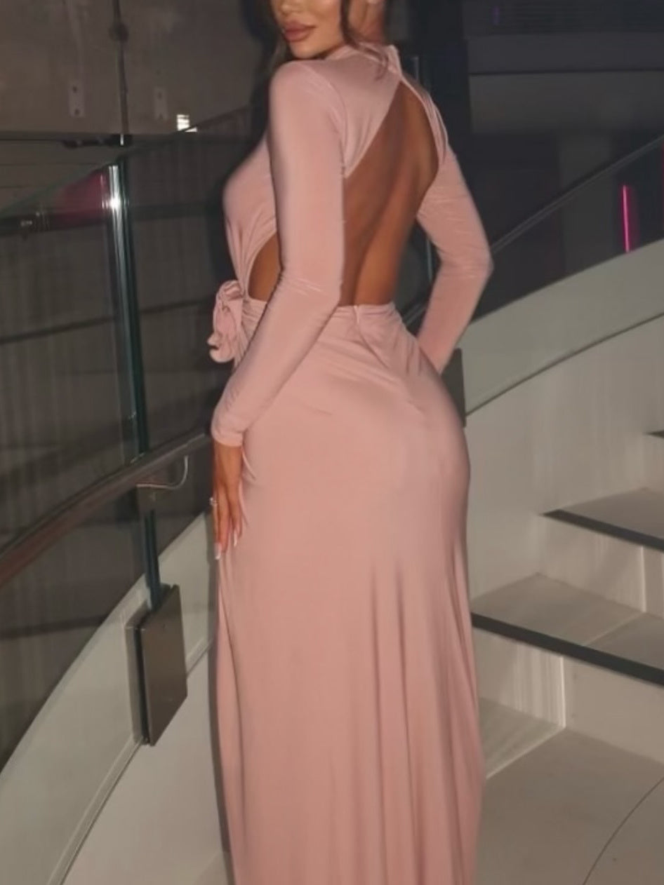 Amara | Cutout Backless Dress with Floral Embellishment