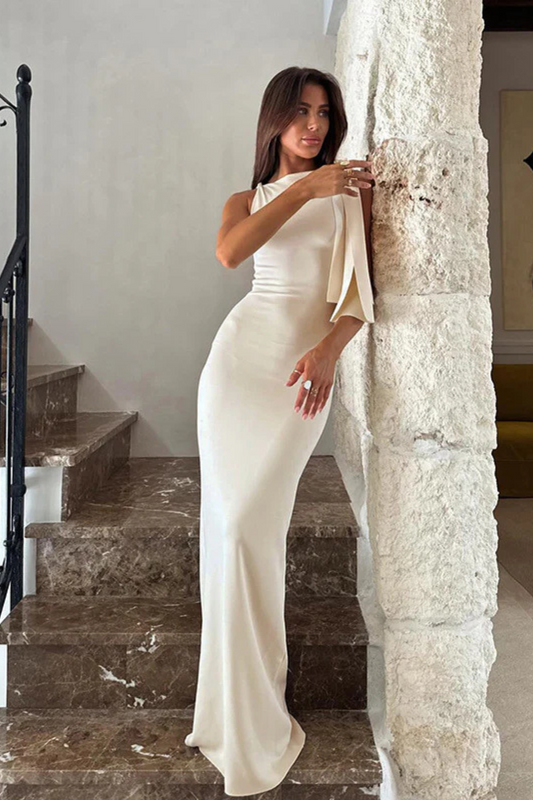 Celeste | One-Shoulder Ribbon Slim Sleeveless Dress