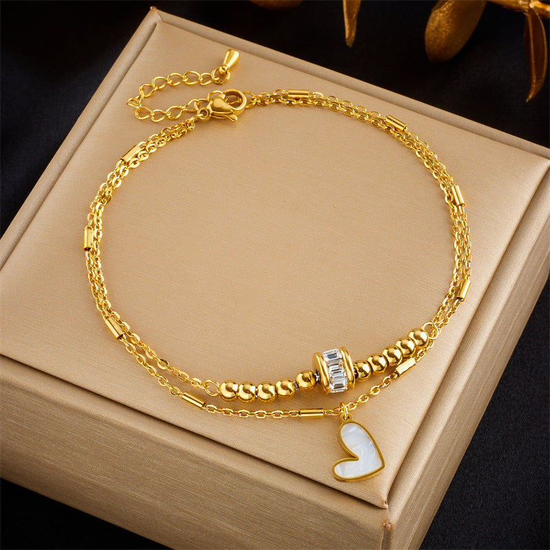 Joyería de moda Boho clásico amor corazón tobillo cadena doble capa cadena pulsera tobillera encanto borla pierna cadena en pie mujeres fiesta joyería accesorios