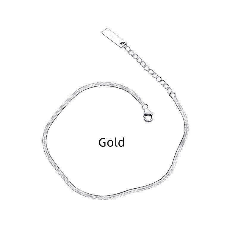 Tobillera de cadena única con diseño de serpiente y hueso plano de plata S925