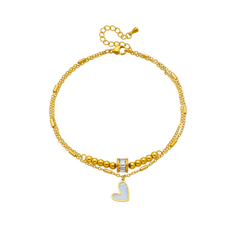 Joyería de moda Boho clásico amor corazón tobillo cadena doble capa cadena pulsera tobillera encanto borla pierna cadena en pie mujeres fiesta joyería accesorios