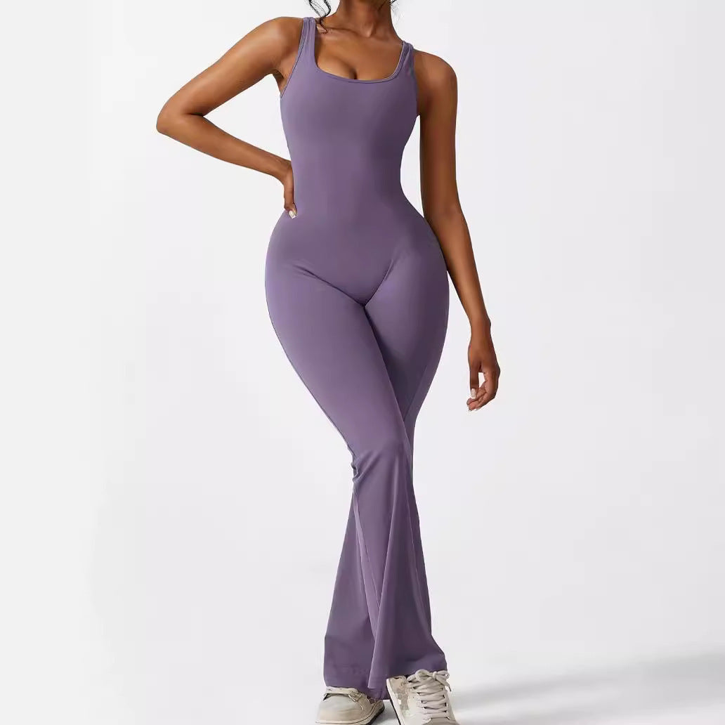 Macacão feminino sem mangas flare fitness ioga calças compridas