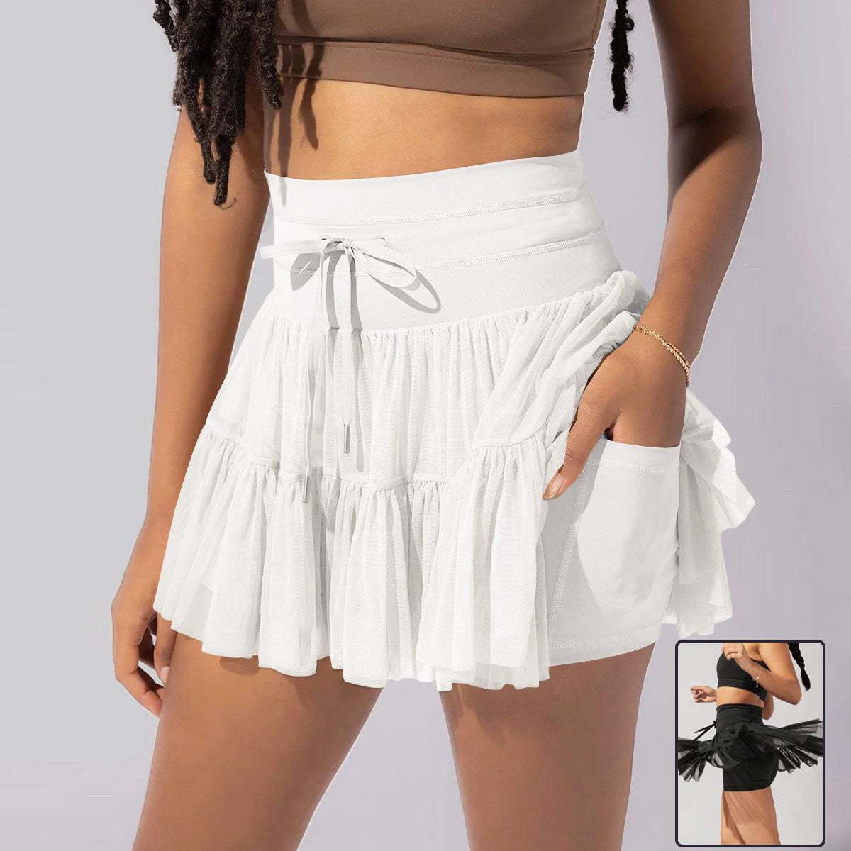 Vestido de cintura alta con cordones, falda deportiva con pantalones de seguridad antiexposición, falda plisada de moda de verano, ropa para mujer