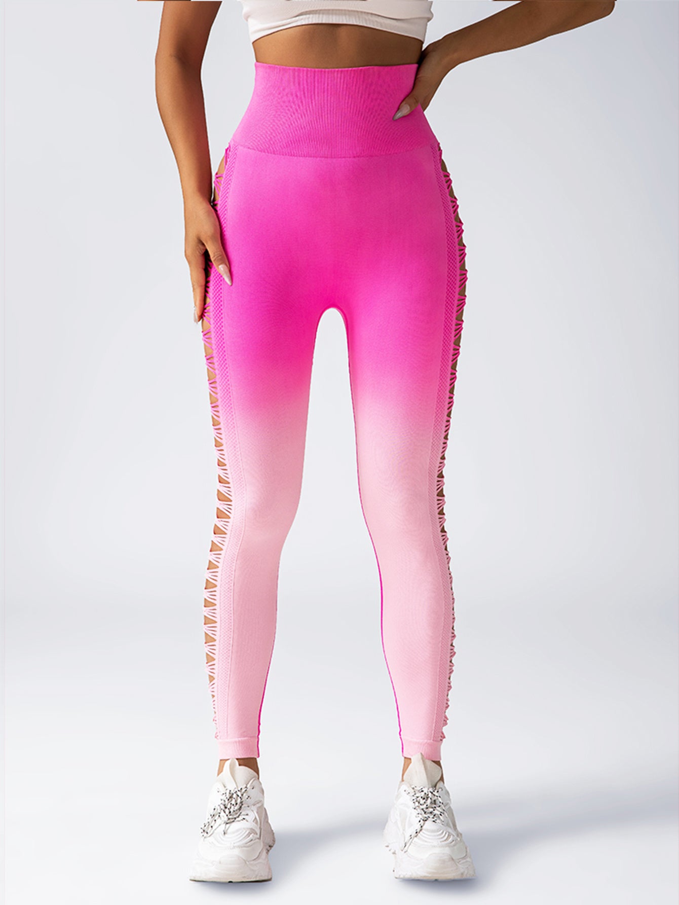 Pantalones de yoga de cintura alta con degradado para mujer, leggings con cortes, realzadores de glúteos, mallas largas deportivas para entrenamiento físico, ropa deportiva transpirable