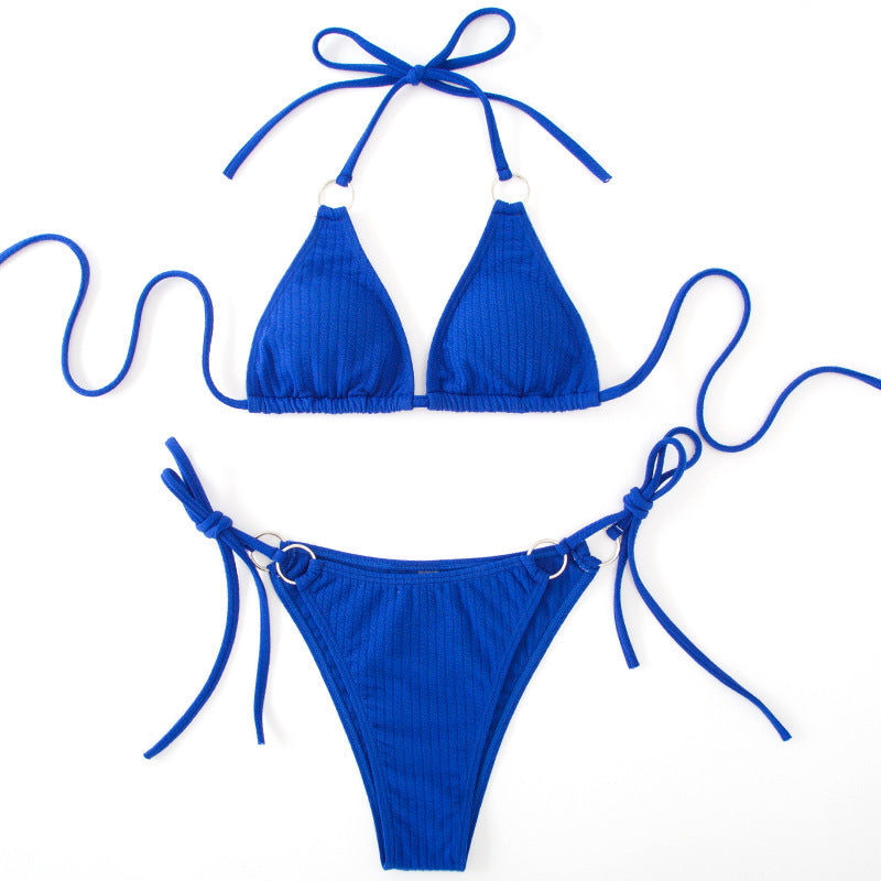 Conjunto de biquíni sexy de verão com amarração lateral e tanga estilo bandagem